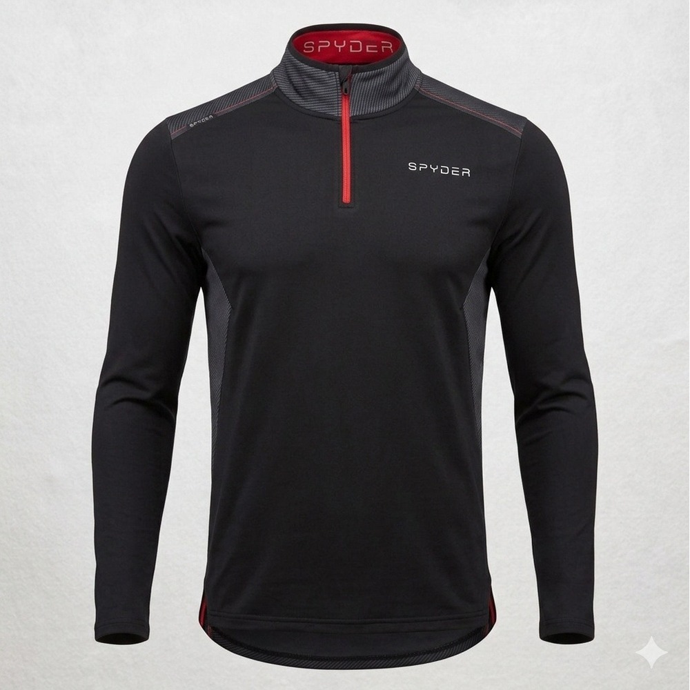Spyder Men's Black w Red ProWEB 1/4 Zip Long Sleeve Activewear Pullover. Size L